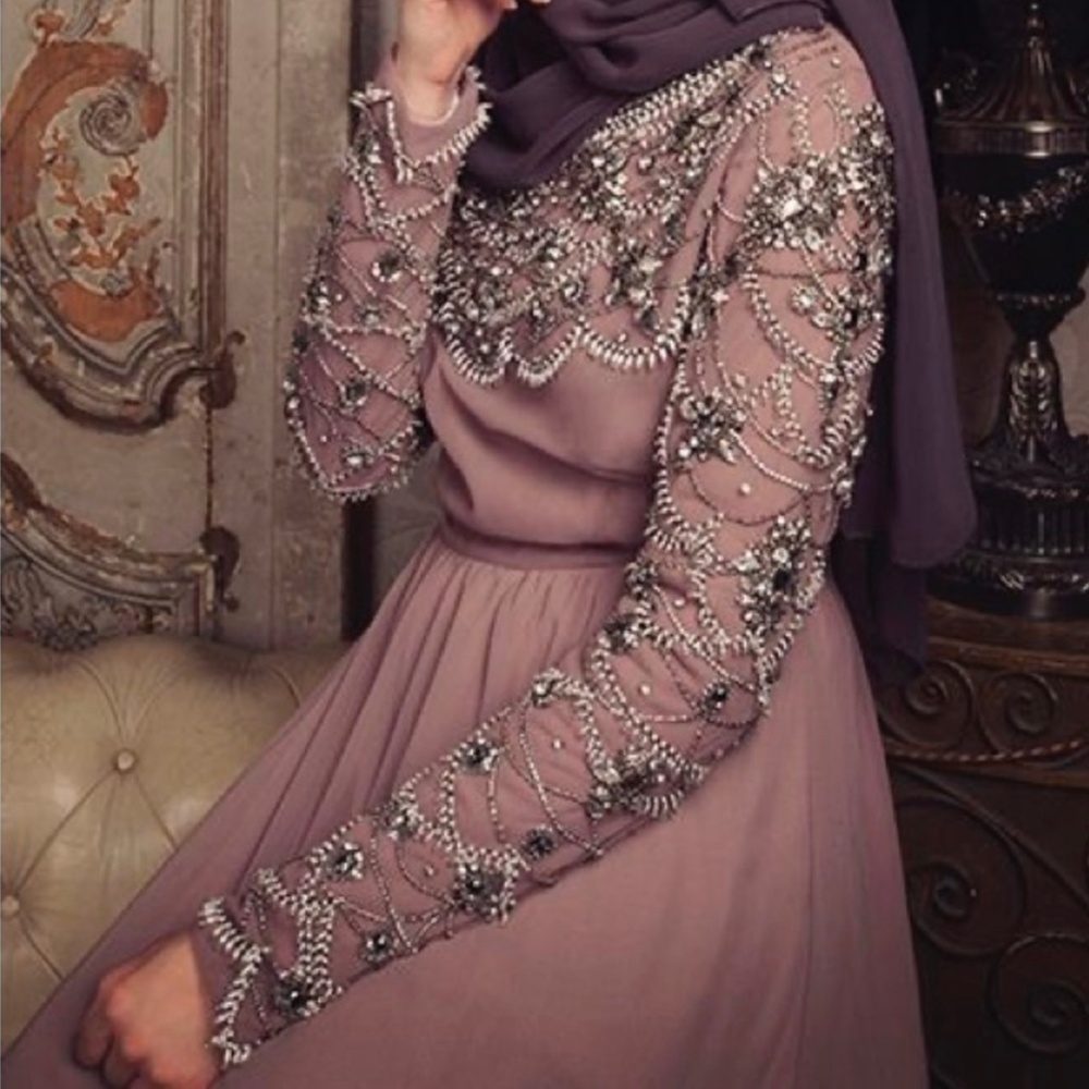 Gorgeous Crystal Embellished Modest Maxi Gown.